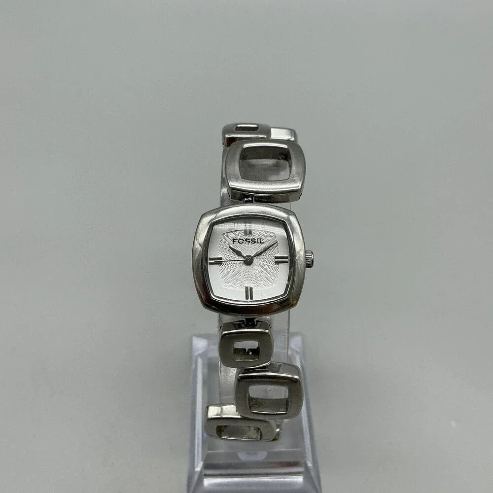 Fossil ES1869 Womens Watch 22mm Stainless Square Link New Battery 7.5